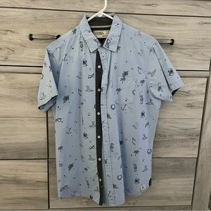 Free Planet Nautical Short Sleeve Button Down Shirt